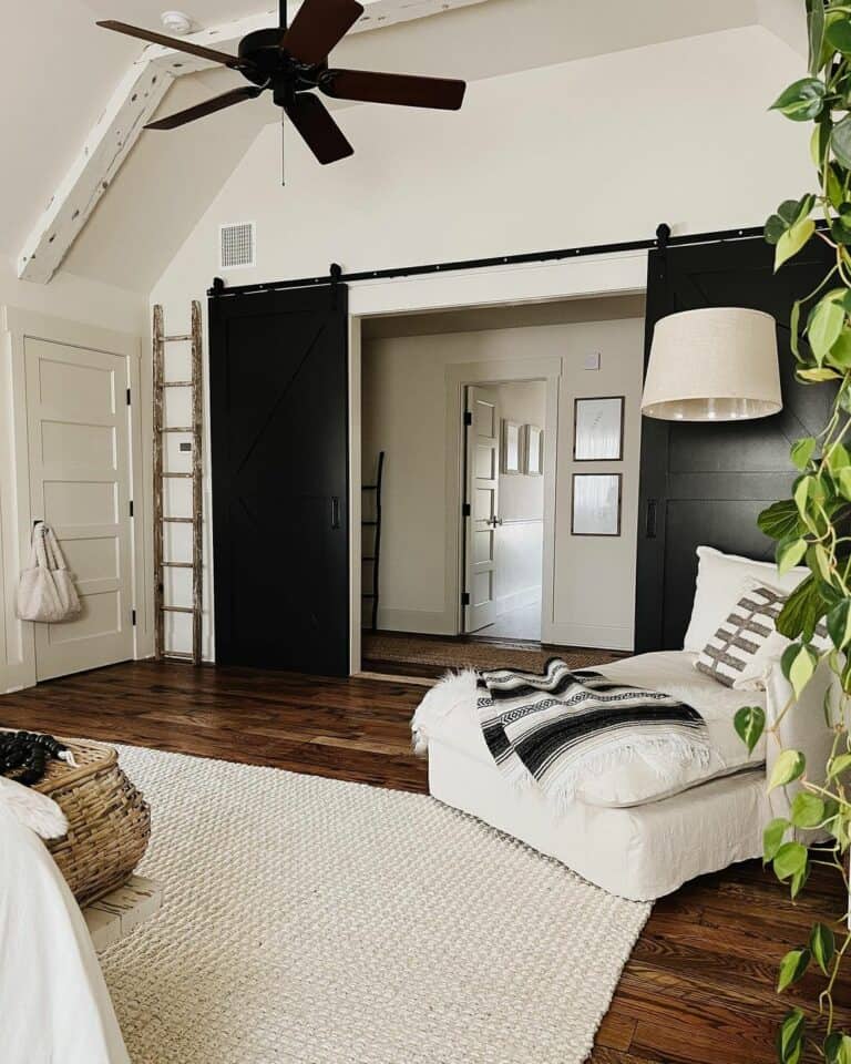 Black and White Barn Door Farmhouse Bedroom