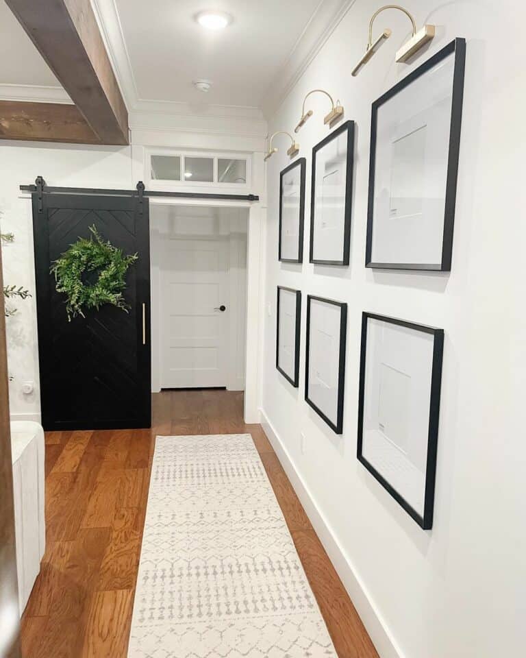 Black and White Barn Door Hallway