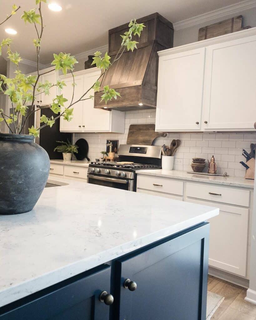 Black and White Kitchen with Subway Walls