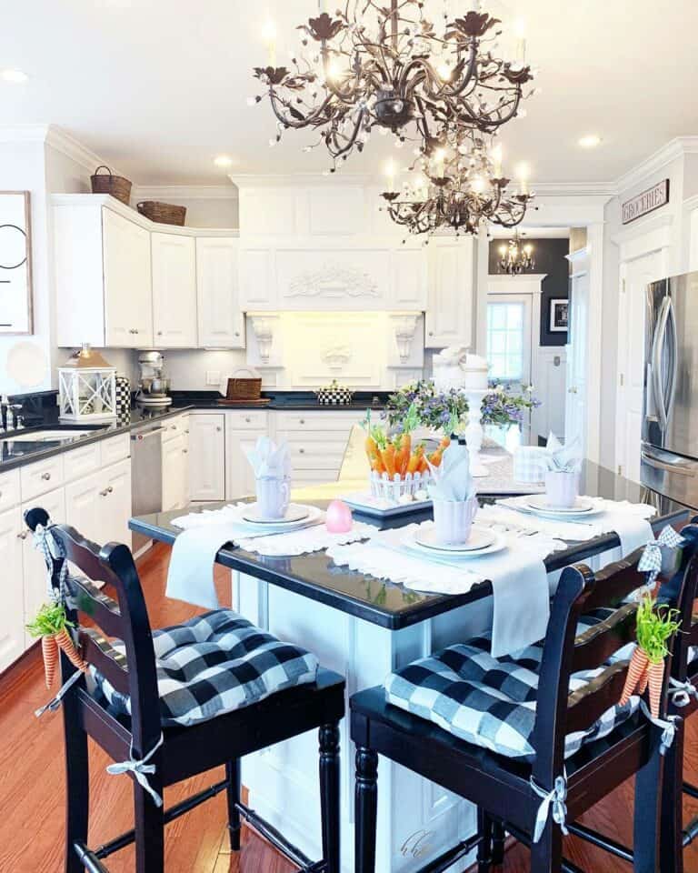 Black and White Kitchen with an Angled Island