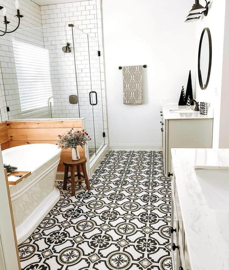 Black and White Shower Curb Tile