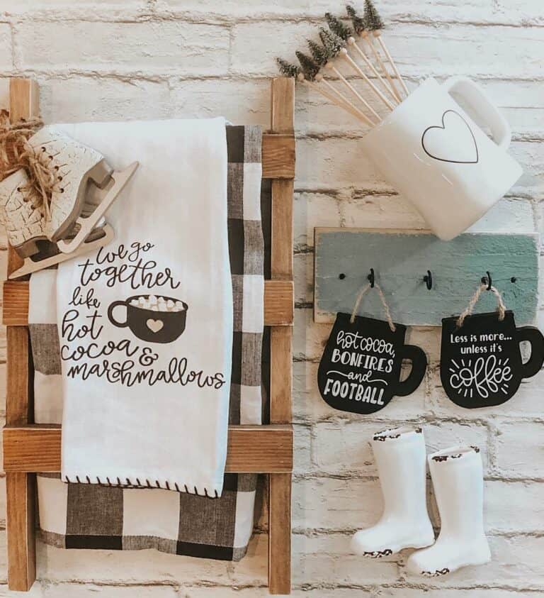 Black and White Tea Towels with Winter Decorations