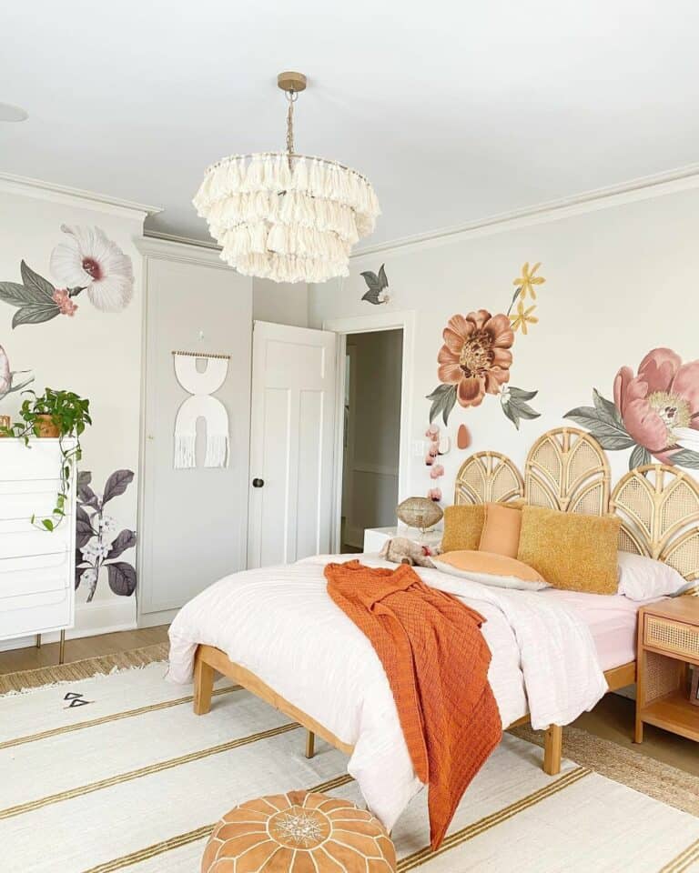 Bohemian Girl's Room with Large Floral Wallpaper