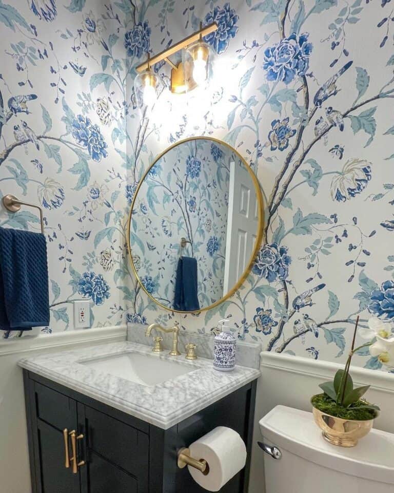 Bold, Blue, Botanical Powder Room Wallpaper - Soul & Lane