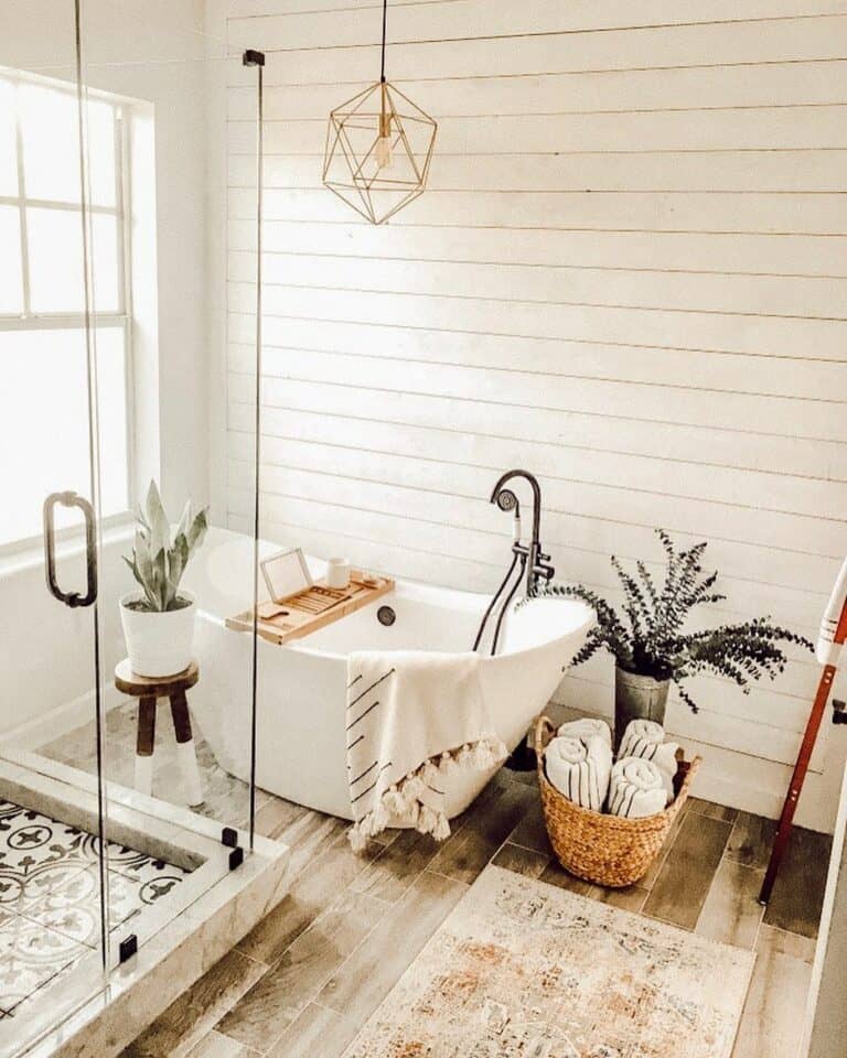 Branch Décor in Front of a White Shiplap Wall