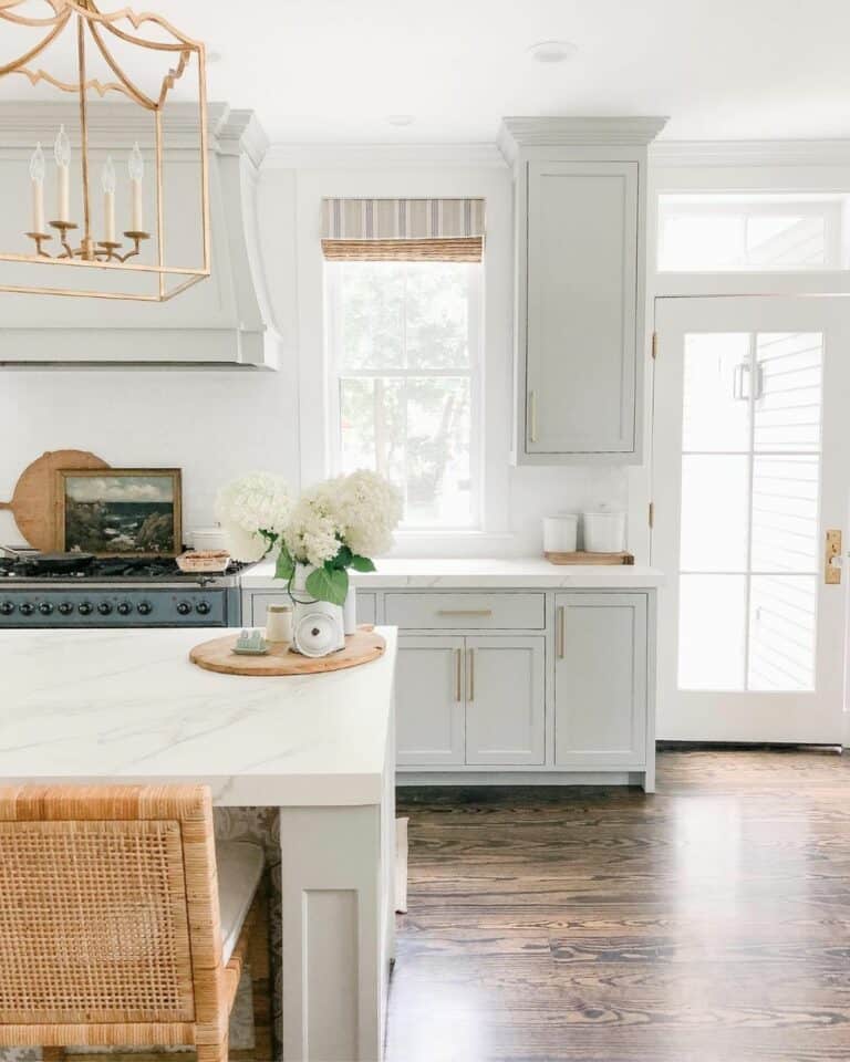 Brass Hardware Complements White Cabinets