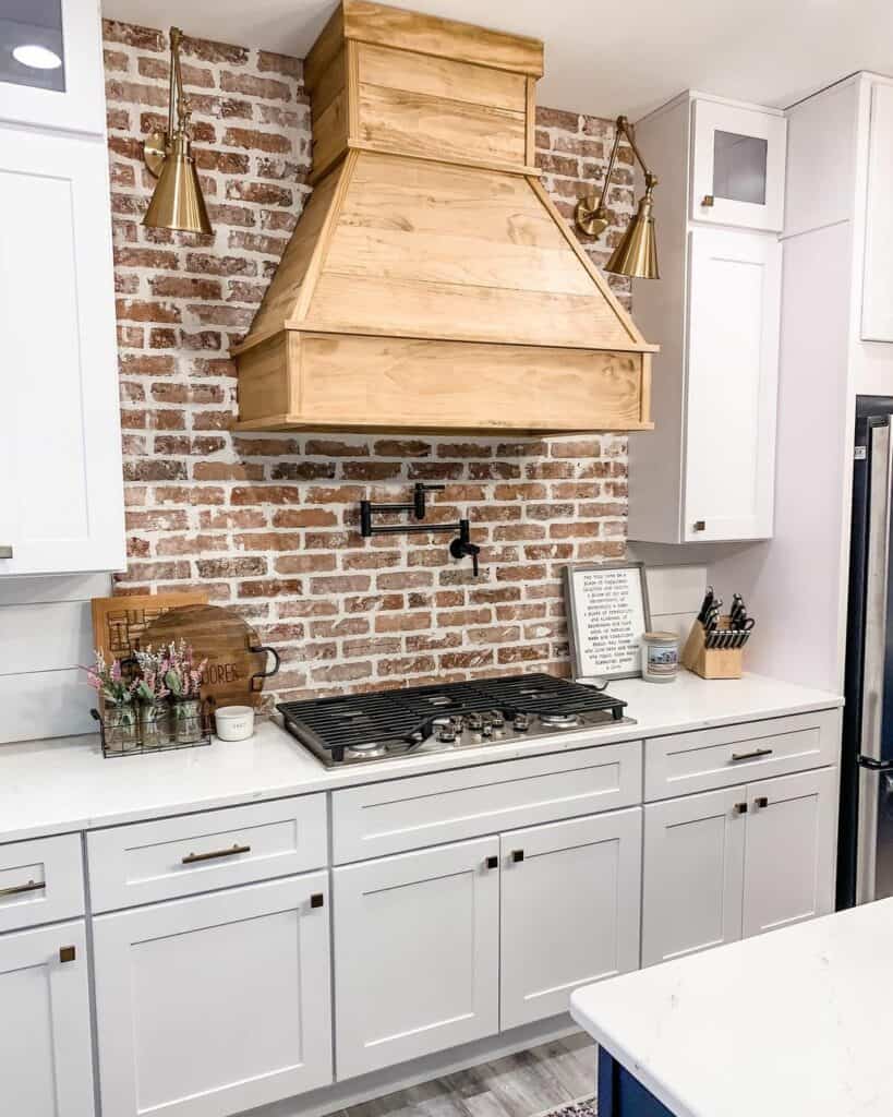 Brick Wall with Rustic Wood Range Hood