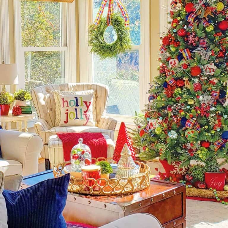 Bright Living Room Hosts Traditional Christmas Tree