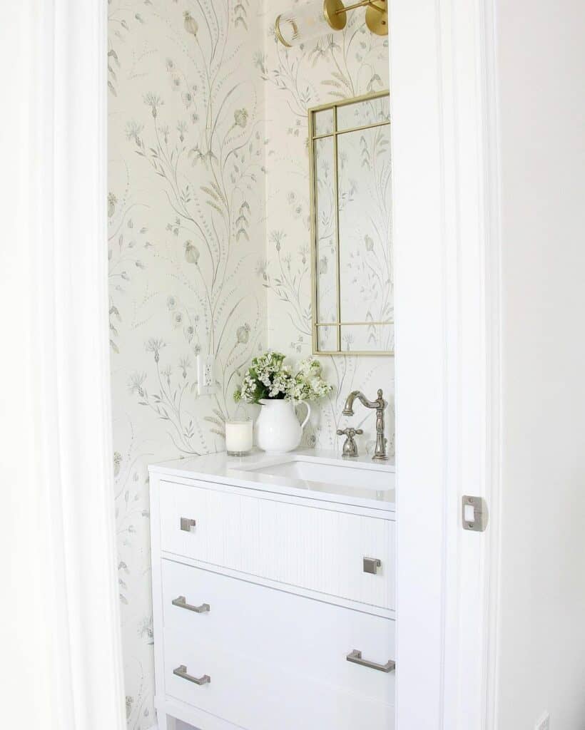 Bright Powder Room With Subtle Floral Wallpaper Soul & Lane