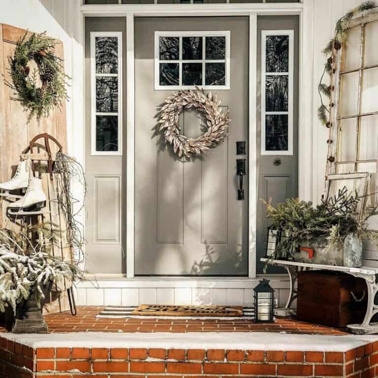 Brown Wreath on Gray Front Door