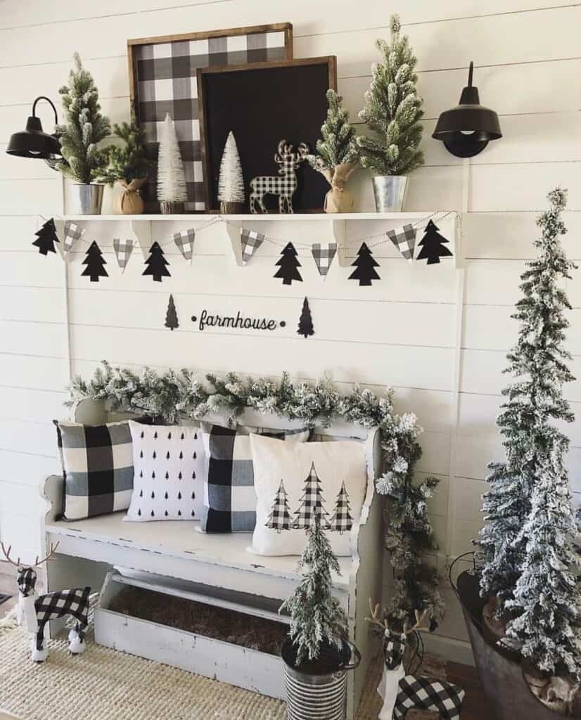 Buffalo Check Christmas Décor in Shiplap Entryway