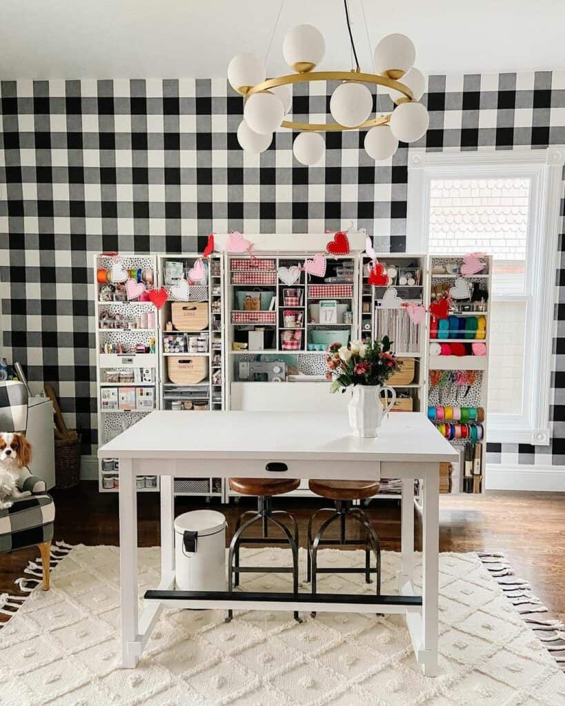 Buffalo Checkered Wallpaper in a Kid's Crafting Room