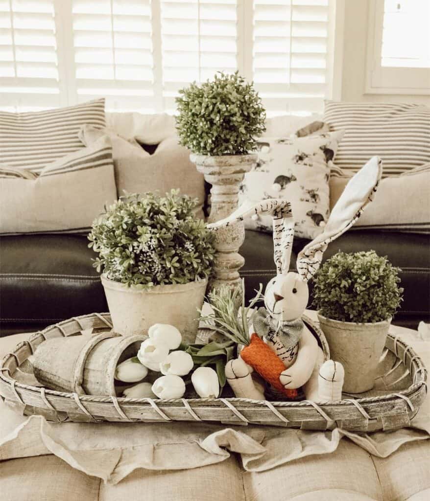 Bunny Décor and Small Potted Plants