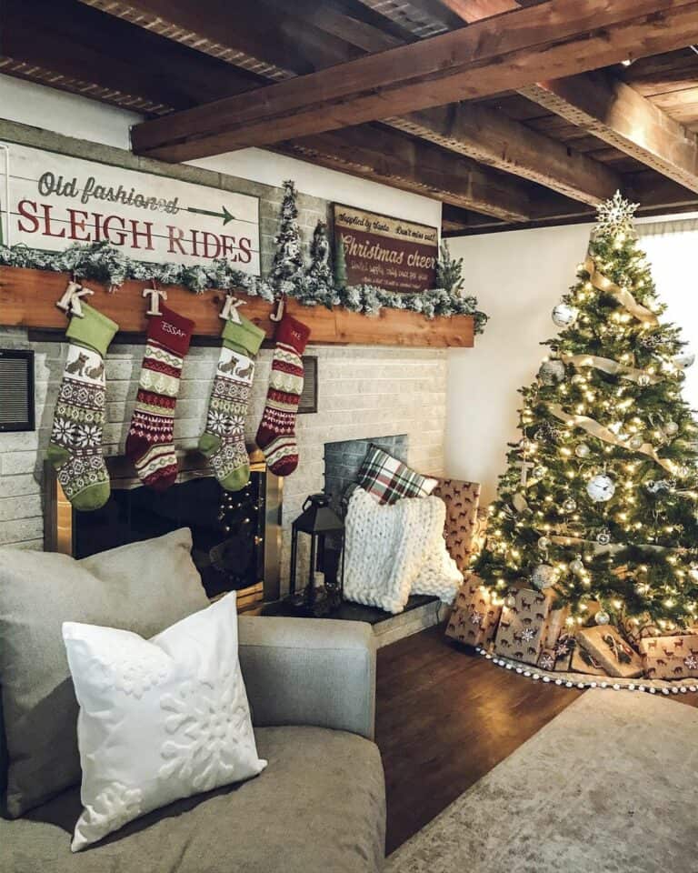 Cabin Style Christmas Fireplace