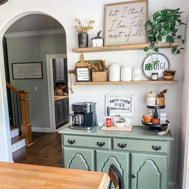 Calming Kitchen Corner with Shelves