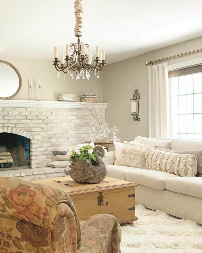 Candle Chandelier in Taupe Living Room