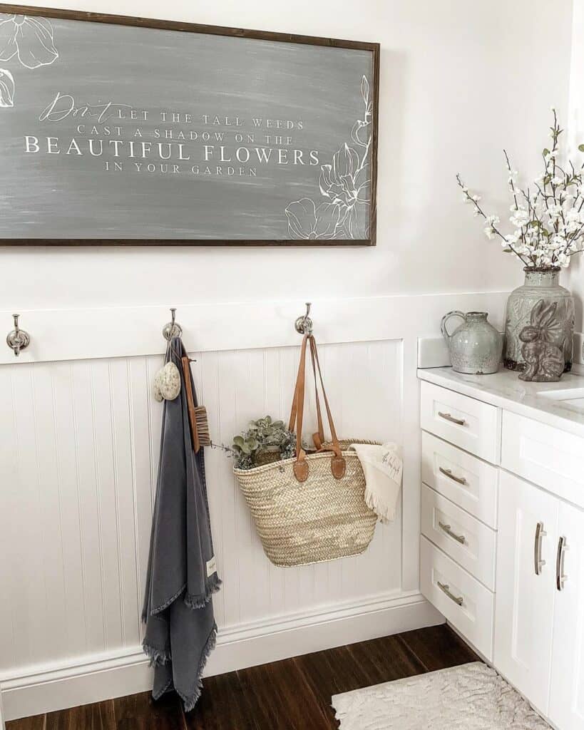 Chalkboard Sign Above Chair Rail and Beadboard