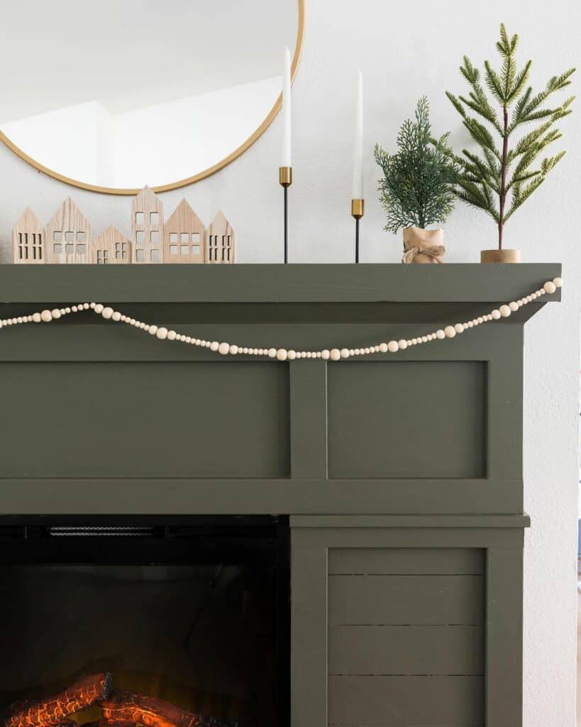 Charcoal Gray Fireplace with Tiny Pine Trees