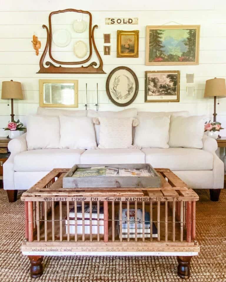 Chicken Coop Coffee Table and White Shiplap