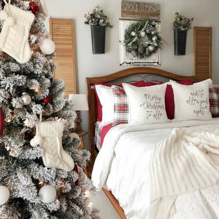 Christmas Bedroom with Decorative Throw Pillows