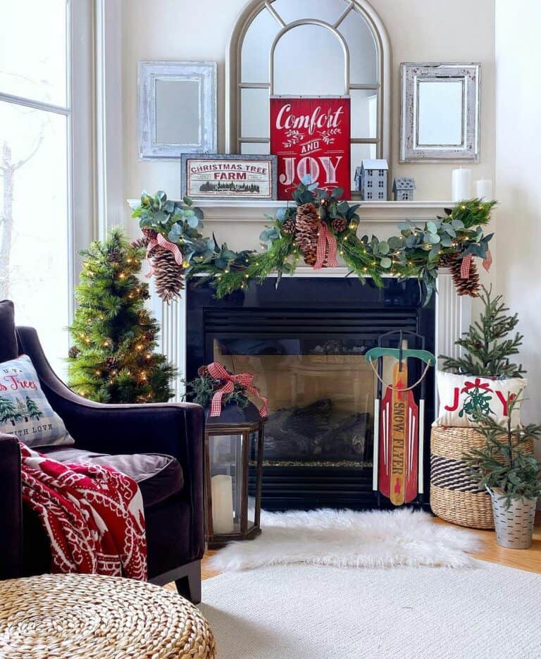 Christmas Décor Placed Around the Fireplace