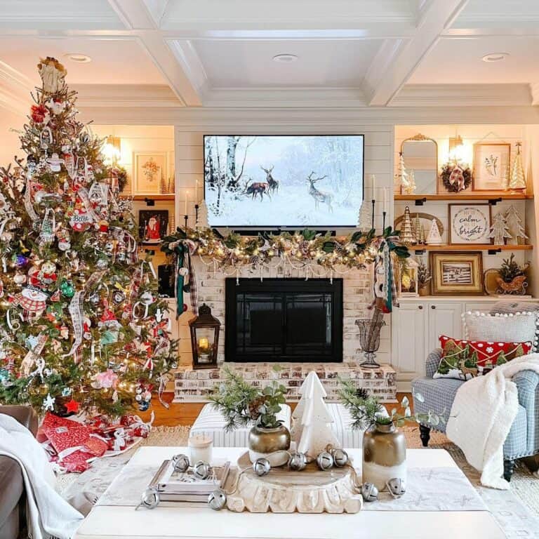 Christmas Fireplace In Classic Living Room
