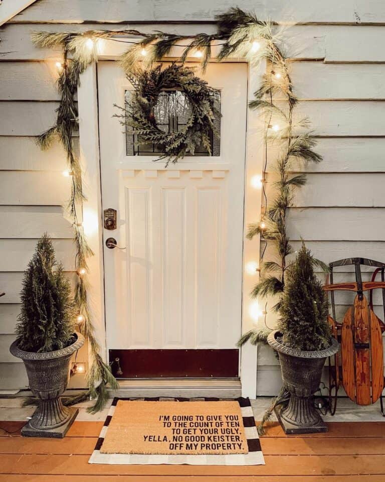 Christmas Lights for White Farmhouse Door