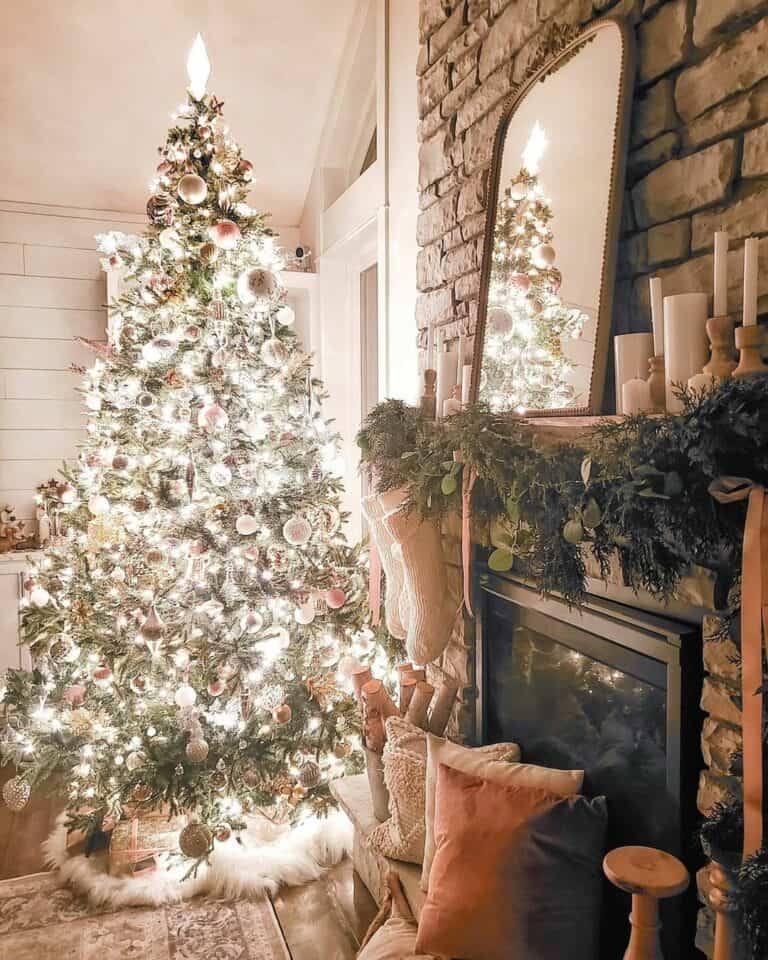 Christmas Mantel Styling in Rustic Home