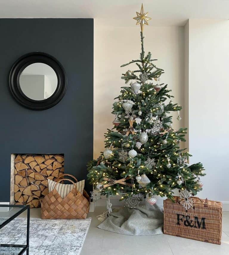 Christmas Tree Skirt Ideas and Gray Fireplace
