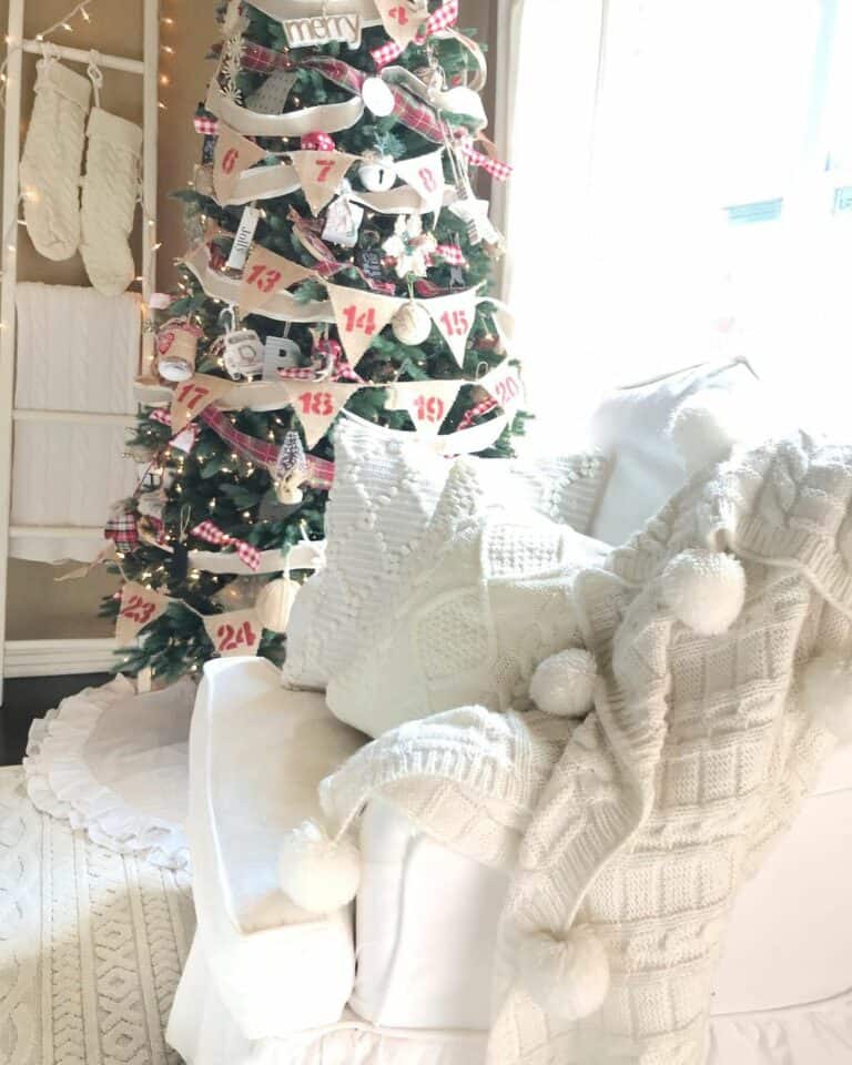 Christmas Tree with White Ruffled Tree Skirt