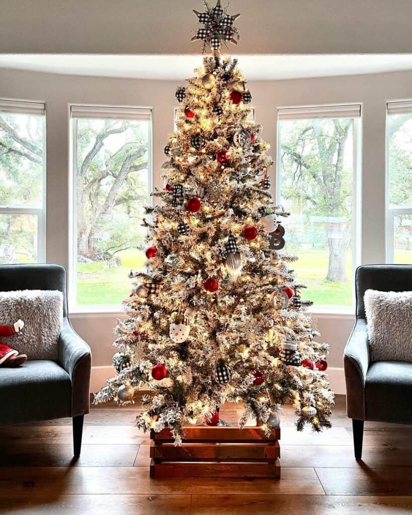 Christmas Tree with Wooden Crate Tree Stand