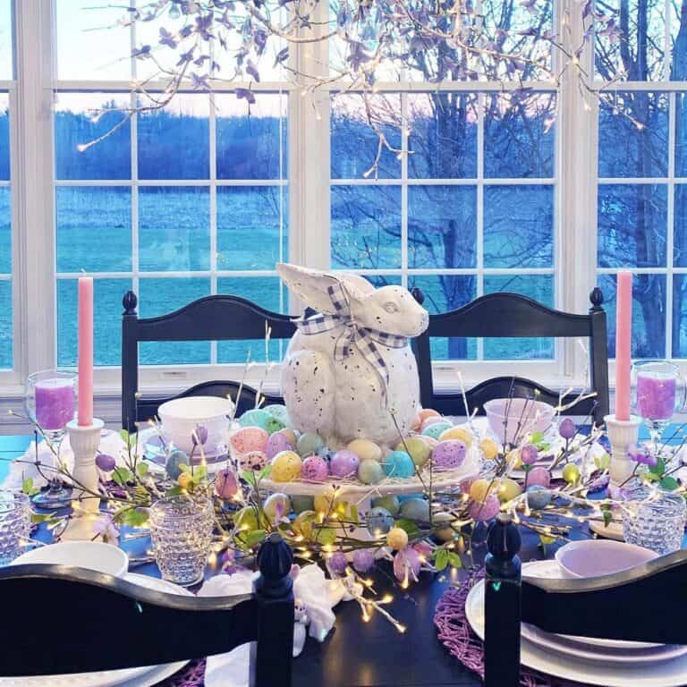 Colorful Easter Centerpiece on Dark Table