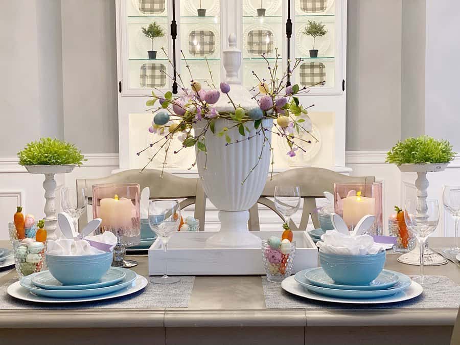 Colorful Eggs on Branches as an Easter Tablescape