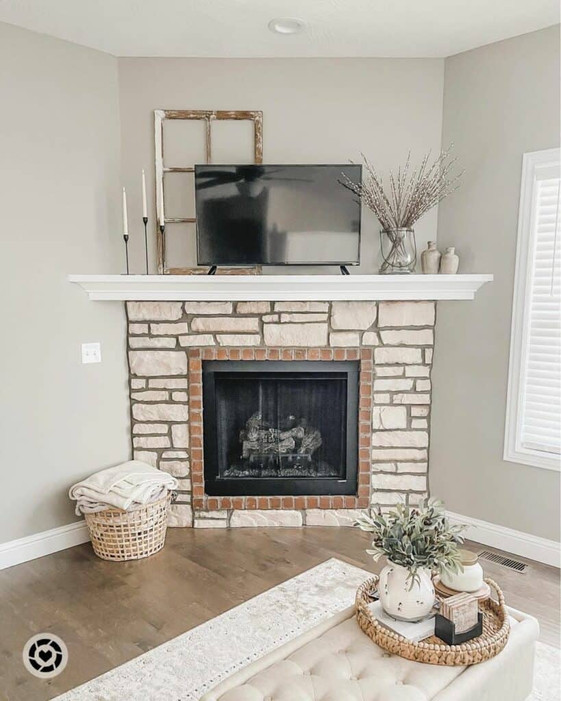 Corner Fireplace with Small Television