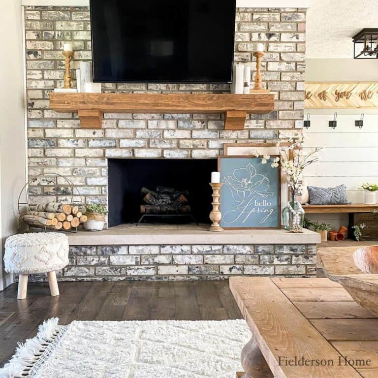 Country Living Room with a Brick Fireplace