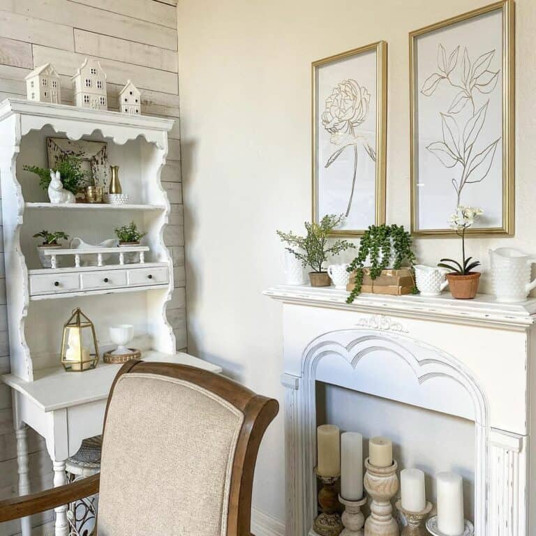 Cozy Fireplace Corner with White and Beige Candles