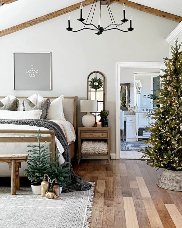 Cozy Grey Bedroom Décor and a Christmas Tree