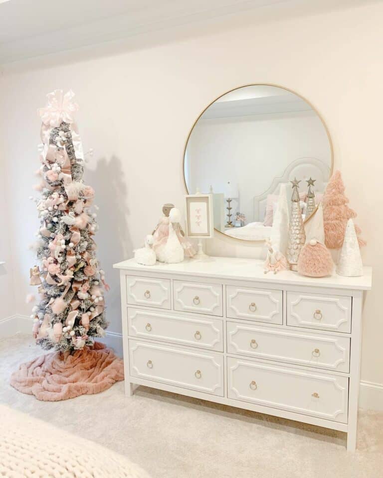 Cozy Pink and White Christmas Bedroom