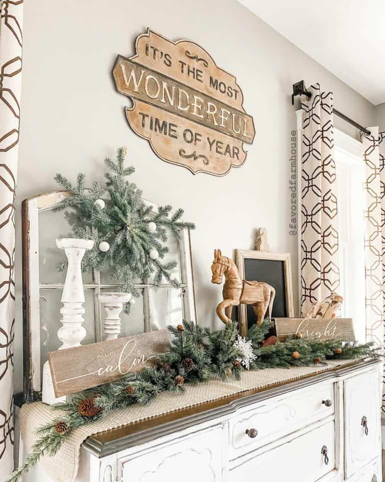 Cream Chest of Drawers with Christmas Décor