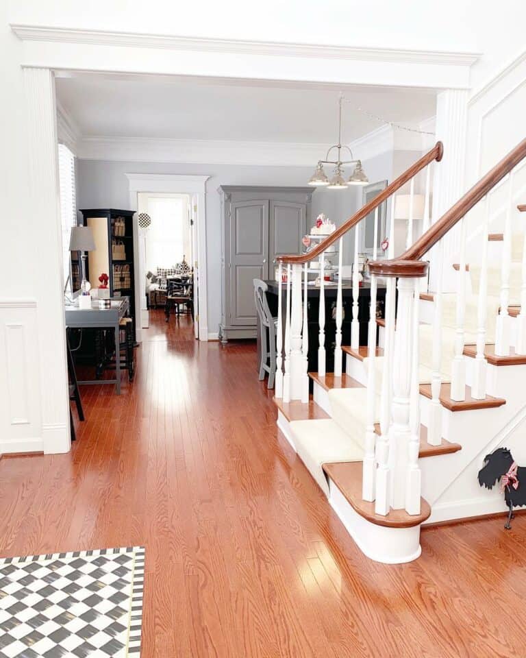 Cream-Colored Stair Runner Over Wood Steps
