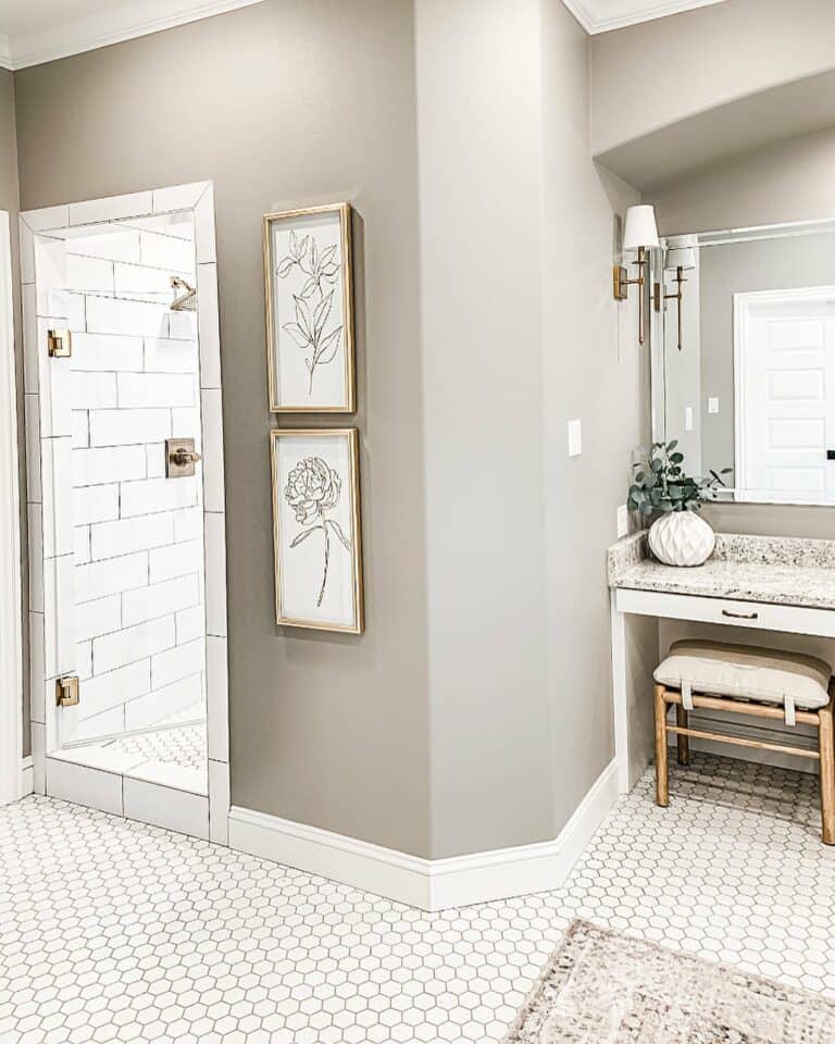 Cream and Greige Picture Frame Shower Curb Tile