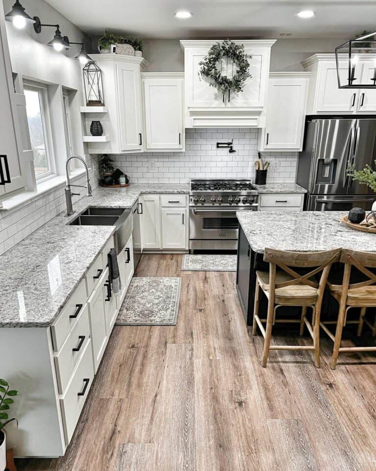 Cross Back Chairs In Gray-Toned Kitchen