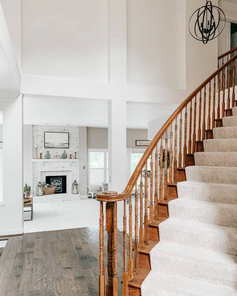 Curved Wood Staircase with Matching Spindles