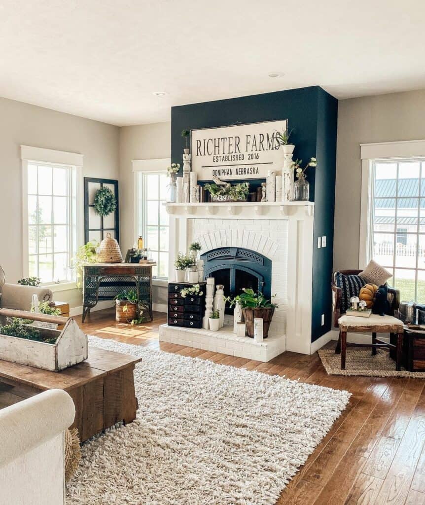 Dark Accent Wall with White Fireplace