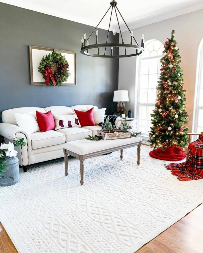 Dark Grey and White Sitting Room With Beige Couch