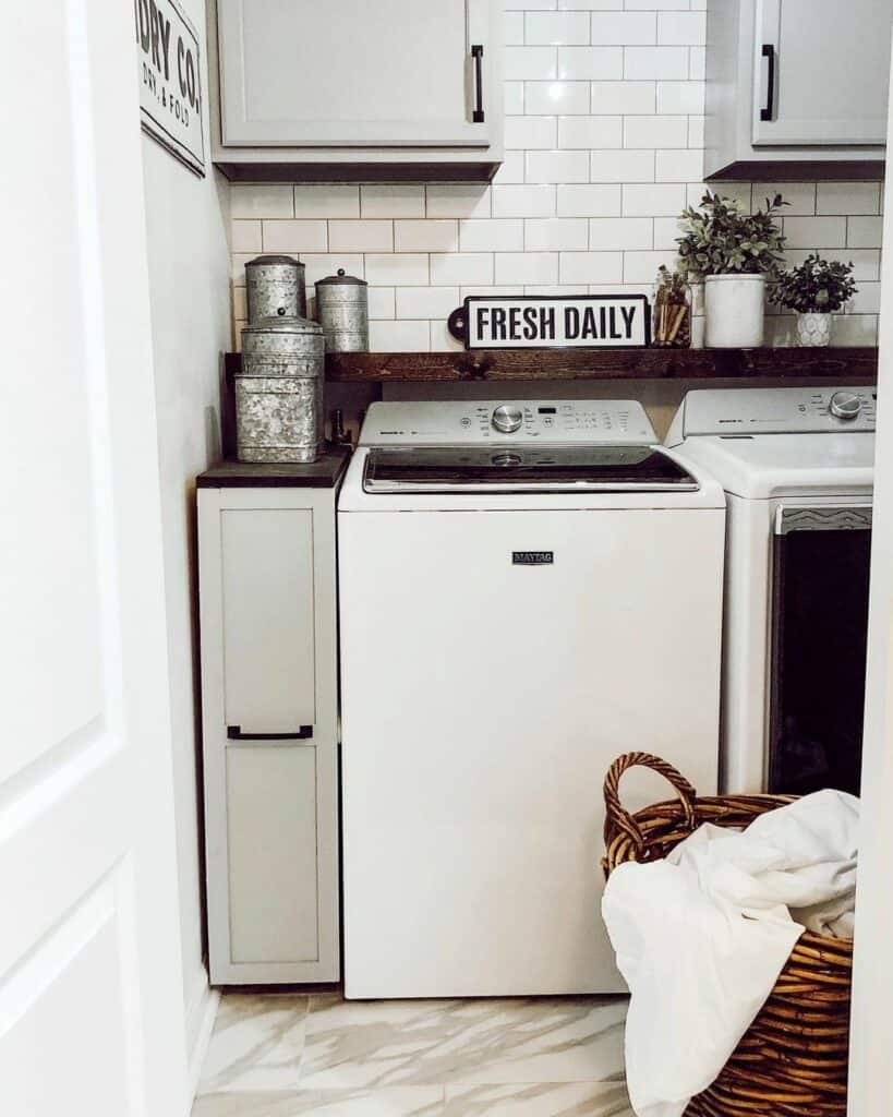 Dark Stained Wood Laundry Room Shelf Soul & Lane