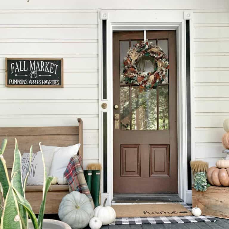 Dark Wood Door with Black and White Front Door Trim