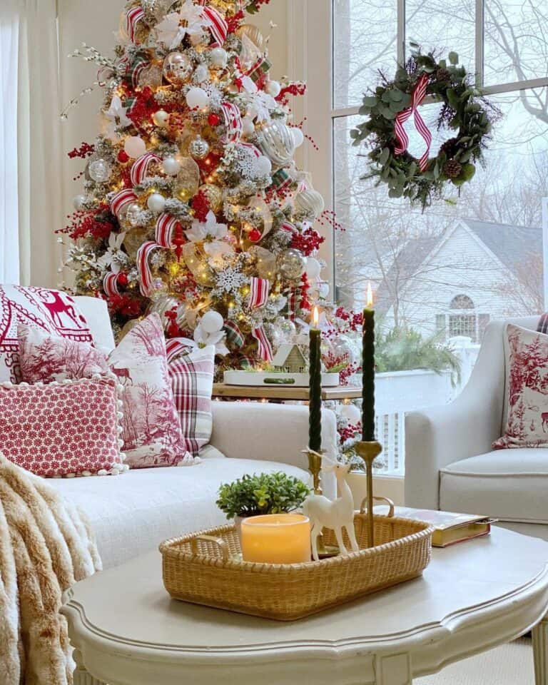 Decorative Christmas PIllows in White Living Room