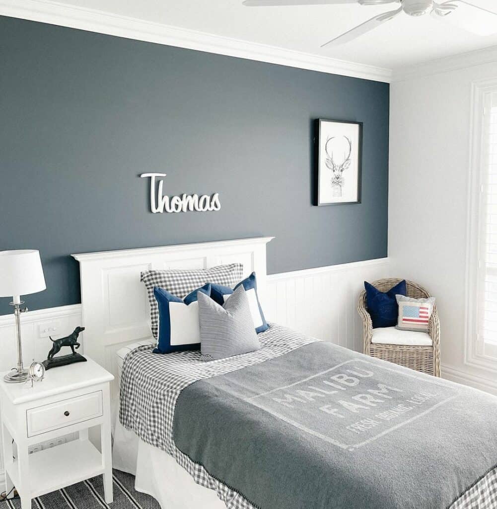 Deep Grey Accent Wall in a Boy's Bedroom - Soul & Lane