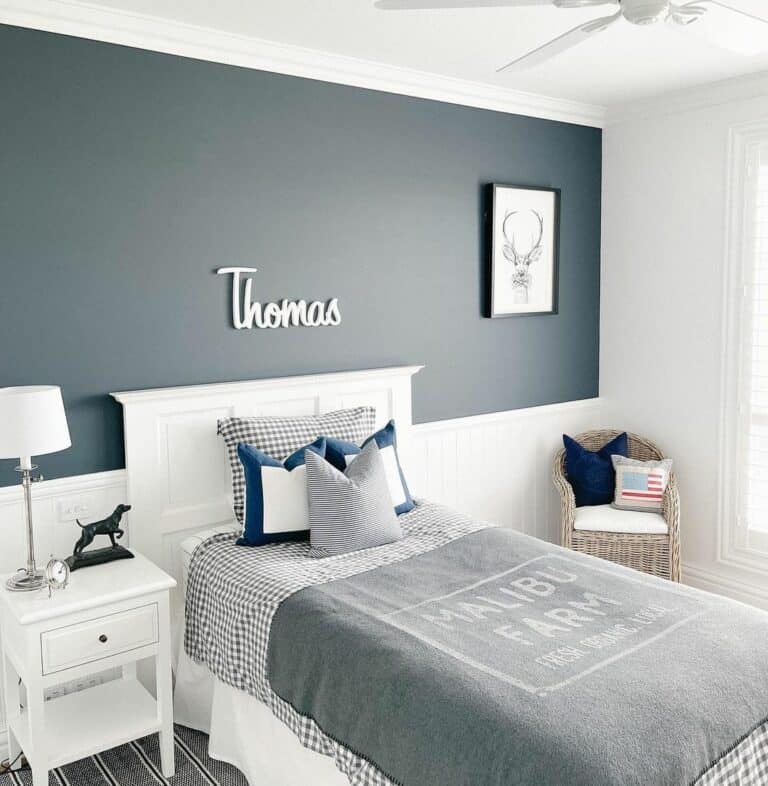 Deep Grey Accent Wall in a Boy's Bedroom